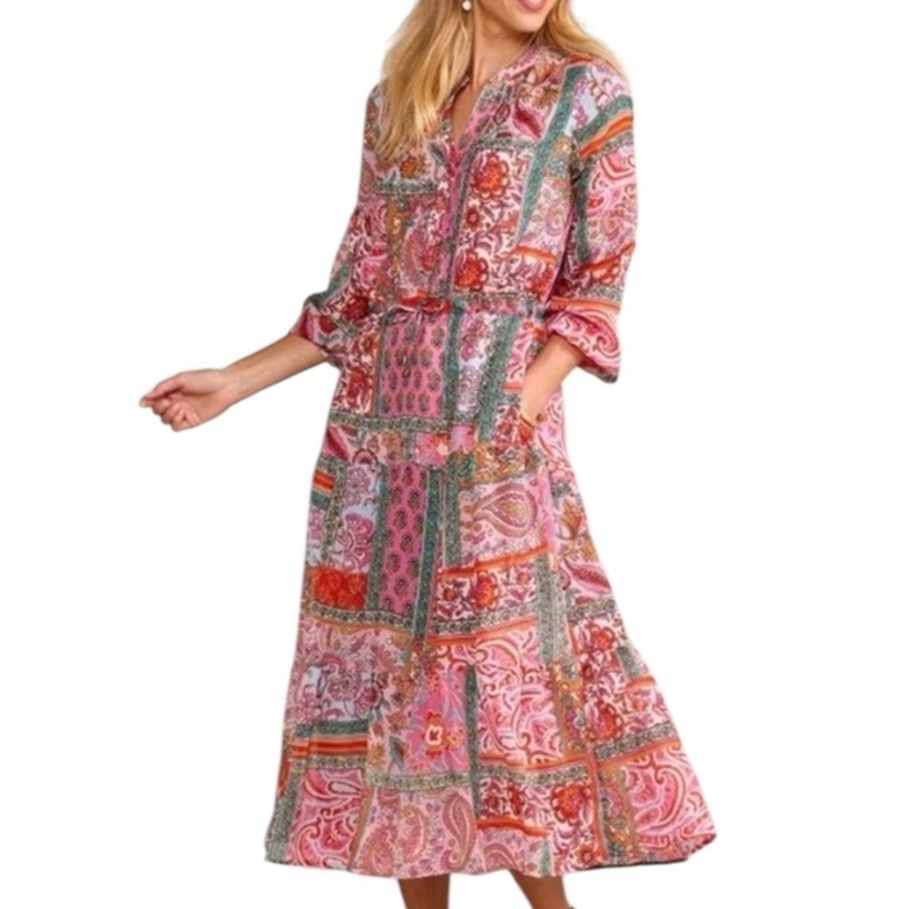 Soft Surroundings Drea Floral Patchwork Tiered Dr… - image 1